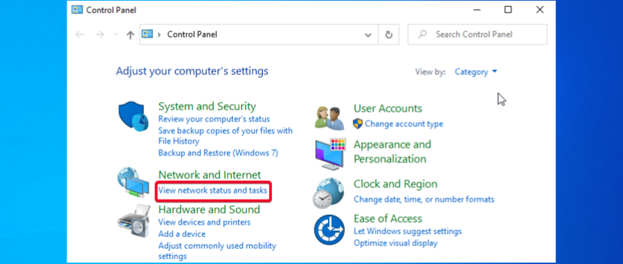 Control panel view network and tasks