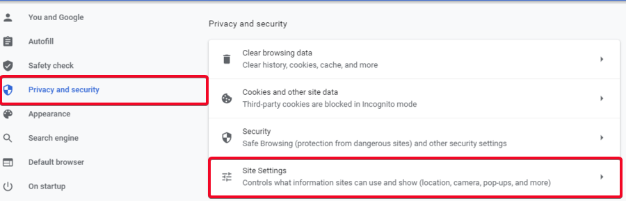 Chrome site settings