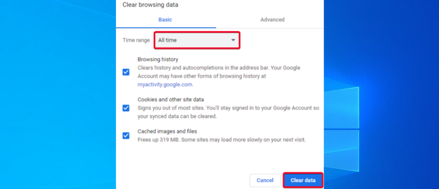 Chrome clear browsing data