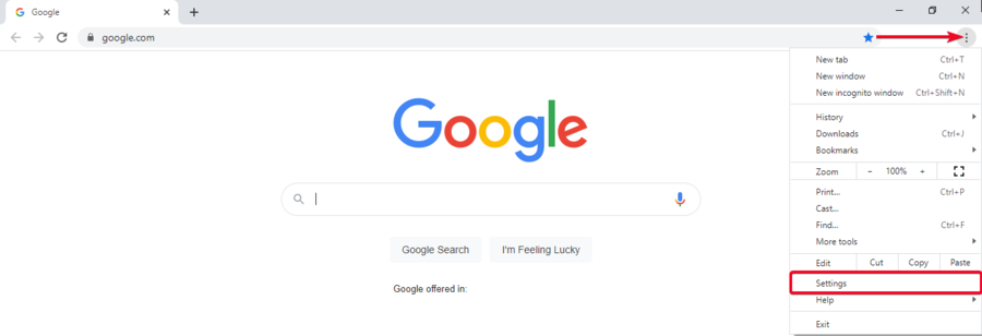 Chrome browser menu settings