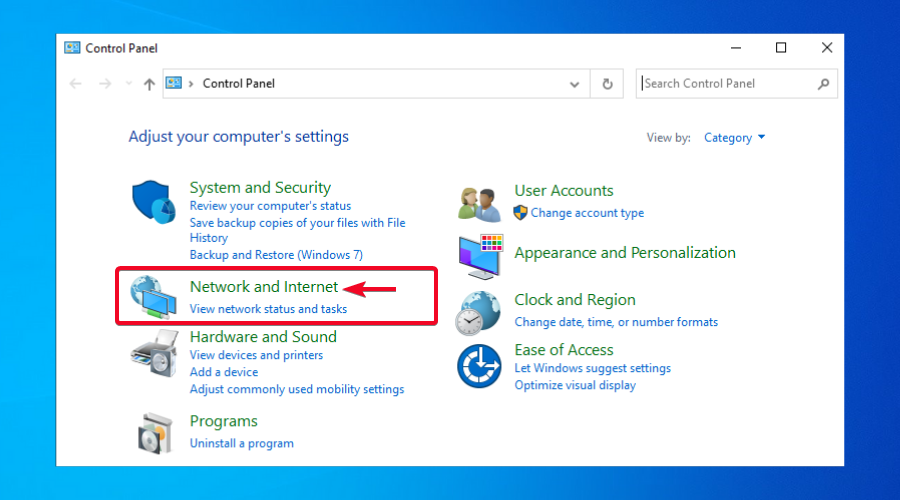 Control panel network and internet