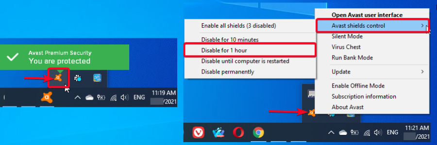Disable avast antivirus temporarily