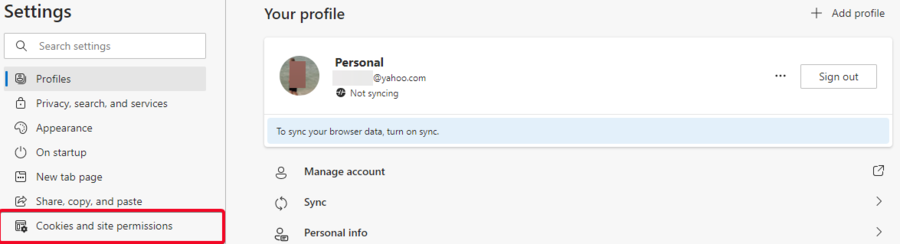 Edge cookies and site permissions