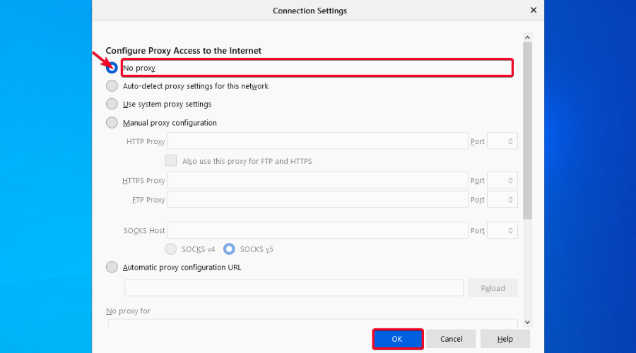 Mozilla firefox disable proxy