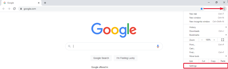 Chrome browser menu settings