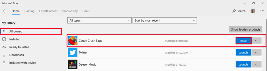 Microsoft Store all owned candy crush saga