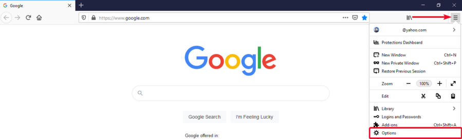 Mozilla menu options