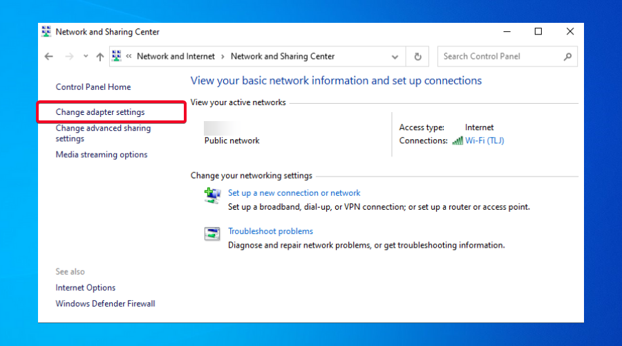 Network and internet adapter settings