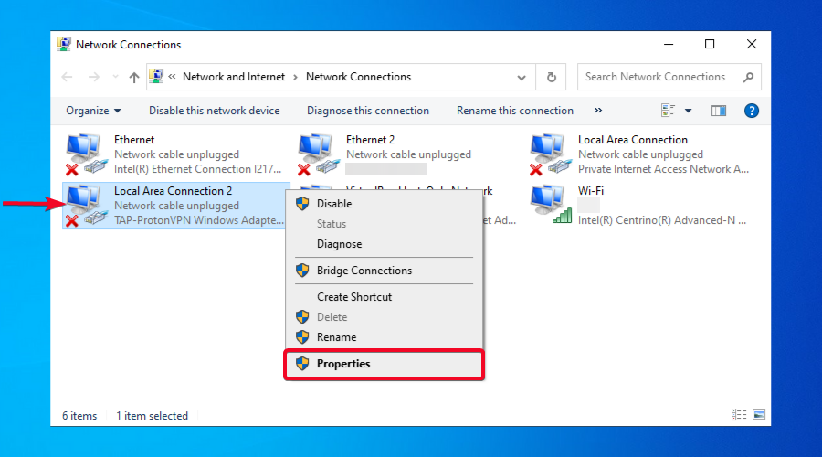 Network connection tap ProtonVPN