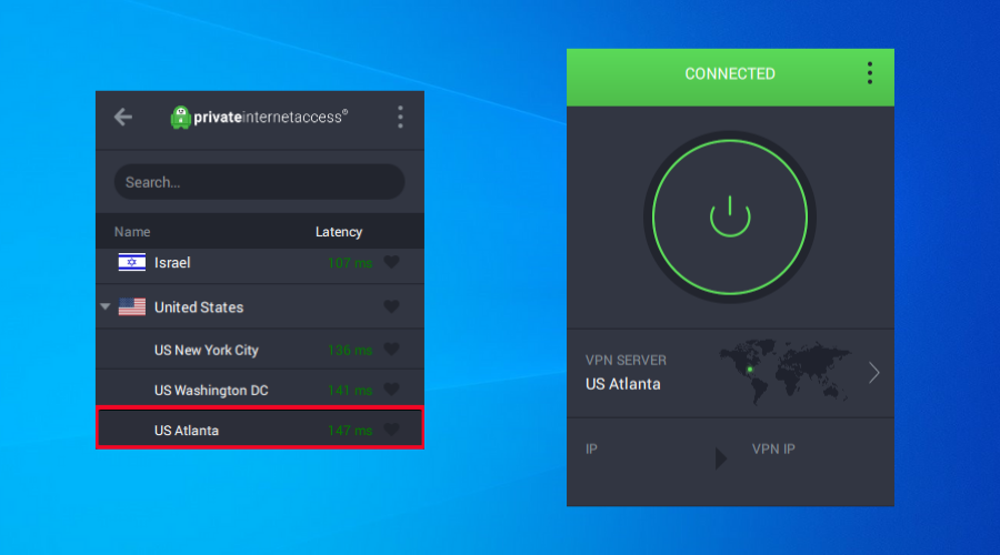 PIA VPN connect to US server