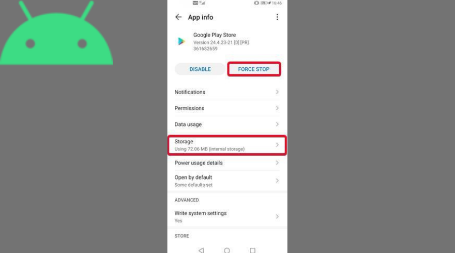 Play Store force stop