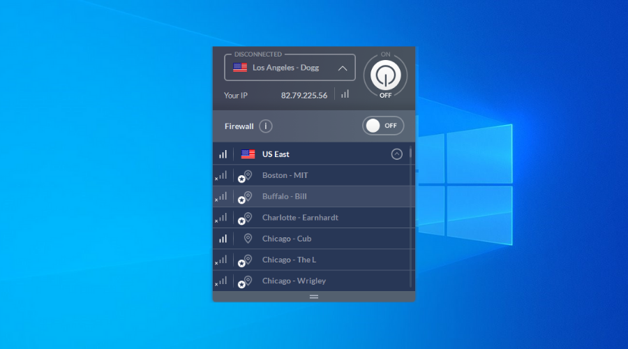 Windscribe shows switch servers menu