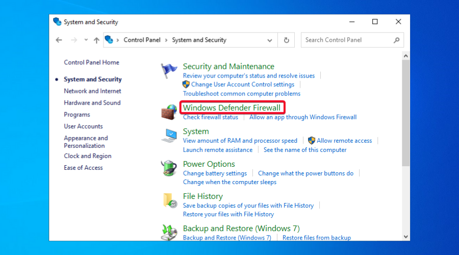 Windows defender firewall