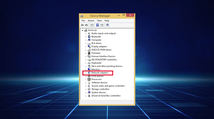 Windows shows device manager select network adapters
