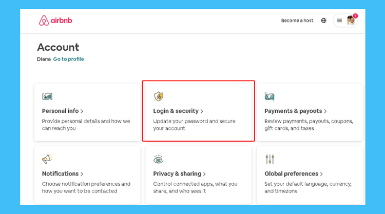 Airbnb account login&security