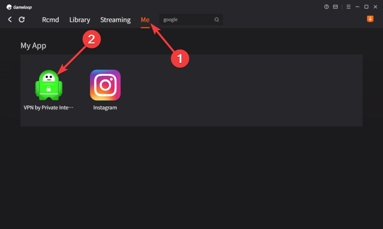 Gameloop shows Private Internet Access installed