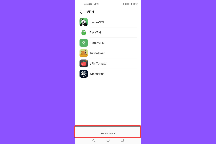 Huawei shows Add VPN network