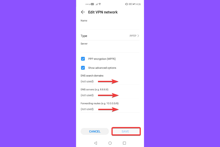 Huawei shows DNS domain, server, forwarding route