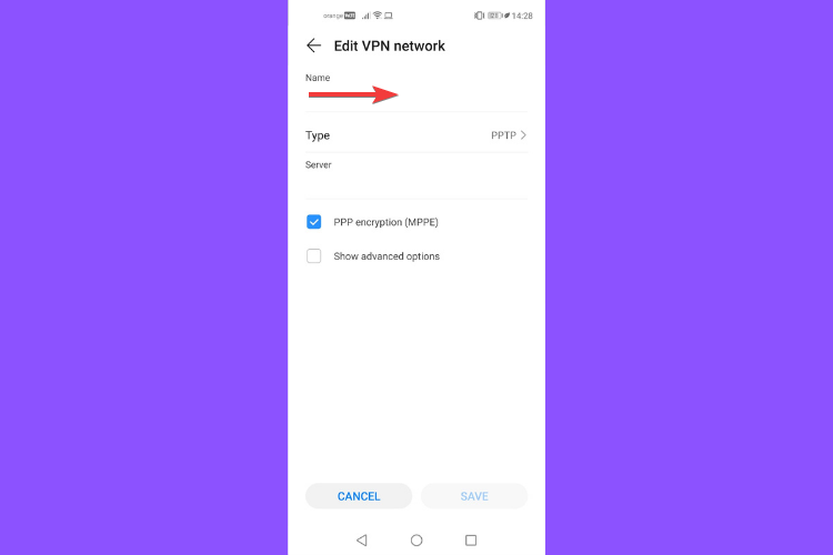 Huawei shows VPN server name