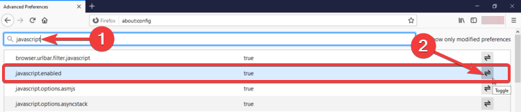 Firefox shows JavaScript enabled