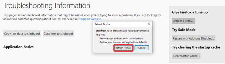 Firefox shows Refresh Firefox confirmation