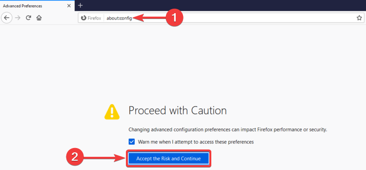 Firefox shows about config