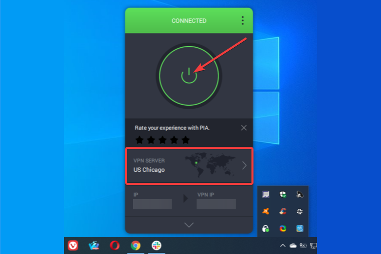 Private Internet Access connects to server