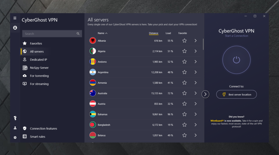 Cyberghost interface