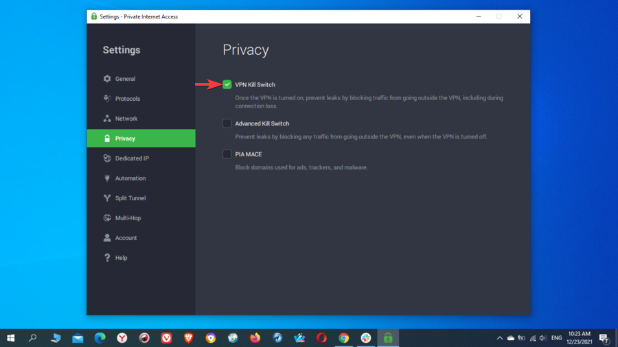 VPN kill switch feature