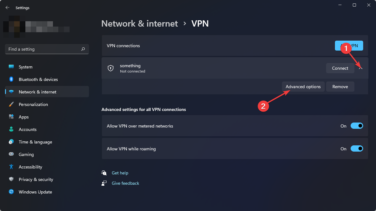 going advanced vpn options win11 settings