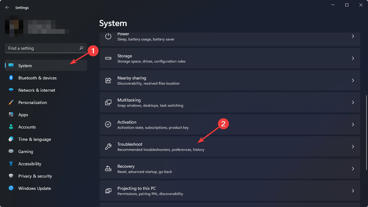 opening troubleshooter Windows 11 settings