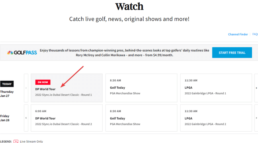 choosing live event golf channel website