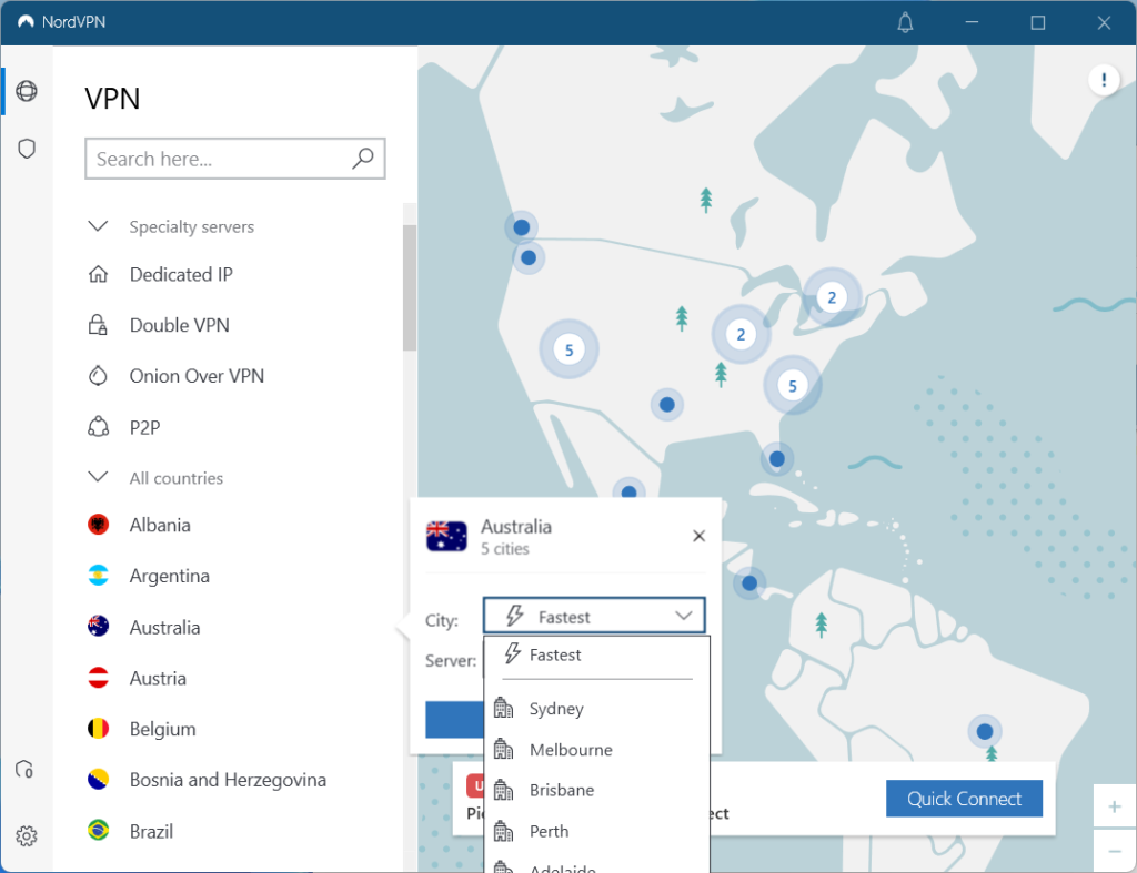 nordvpn server selection