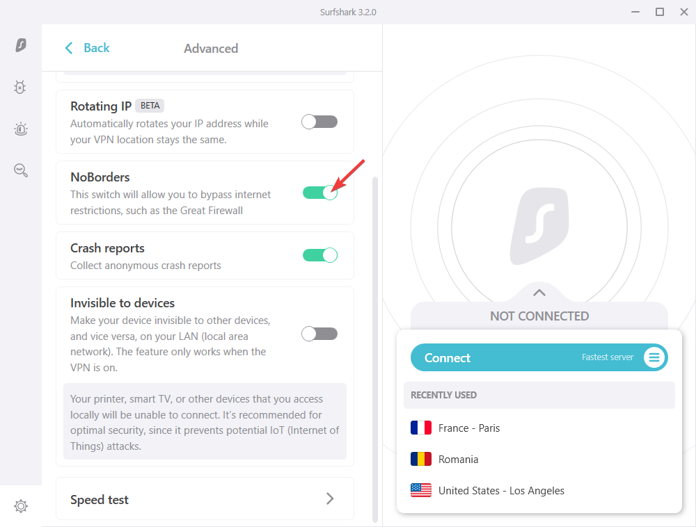 surfshark noborders option