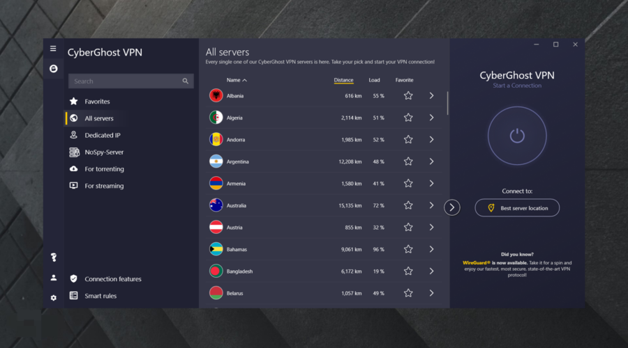 CyberGhost VPN all servers