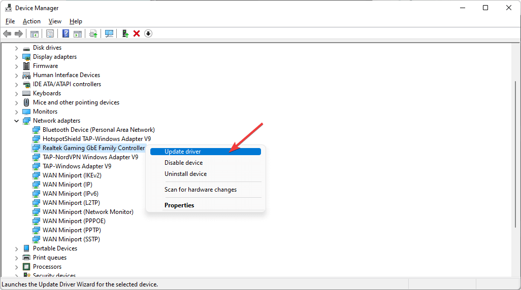 click update driver network adapter windows