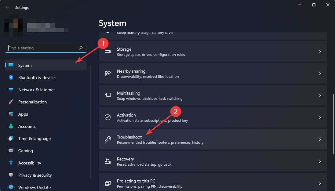 clicking on troubleshoot win11 settings