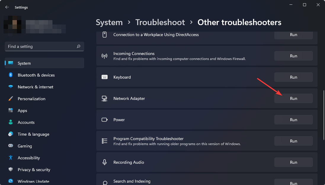 clicking run network adapter troubleshooter win11 settings