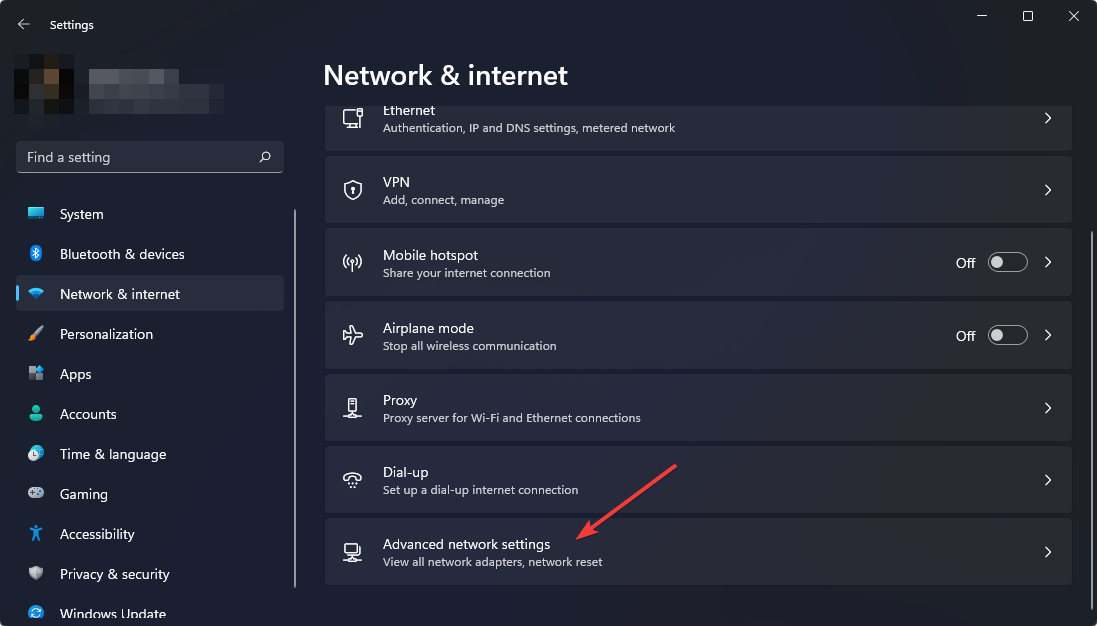 going advanced network settings win11