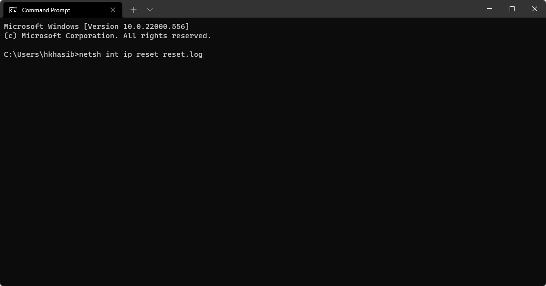netsh int ip reset reset log