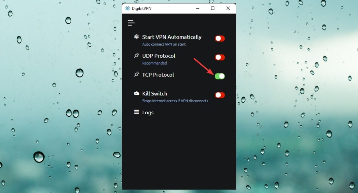 enabling disabling vpn protocol digibitvpn app