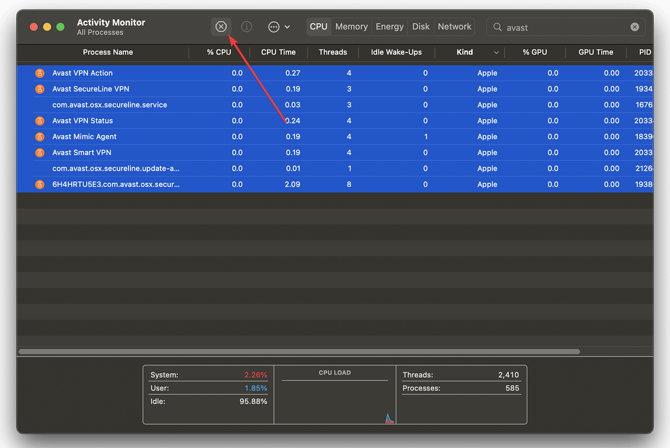 ending avast vpn related tasks mac