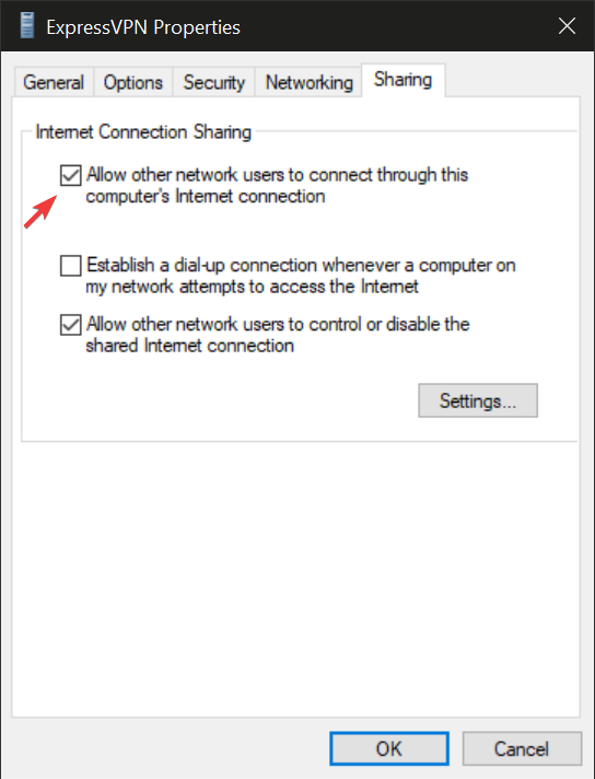internet connection sharing options