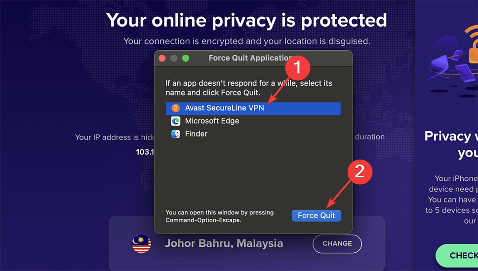 force quit avast secureline vpn mac