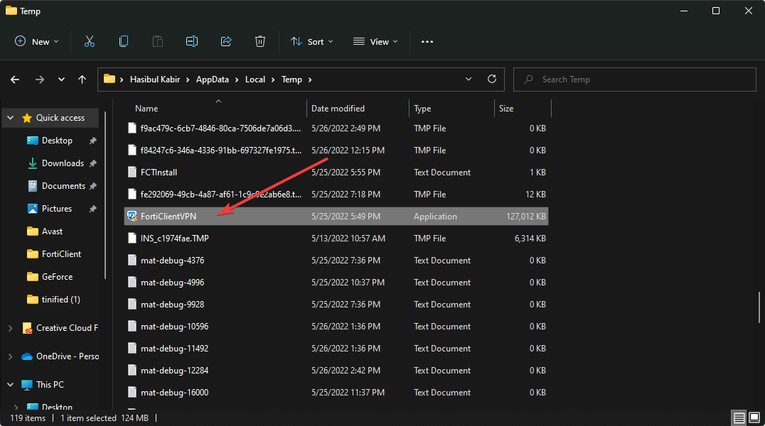 forticlient vpn offline installer temp folder