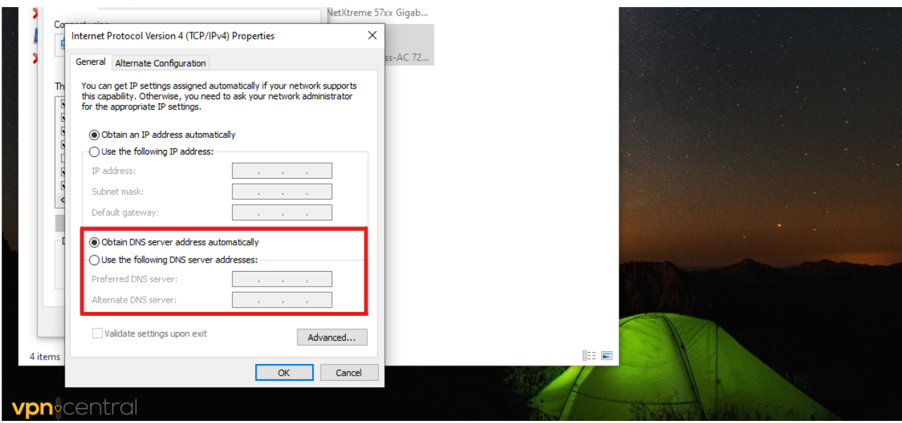Windows 10 DNS Server Address Page