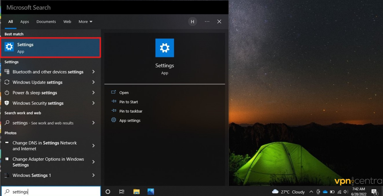 Windows Settings App to Change DNS for Nascar Race