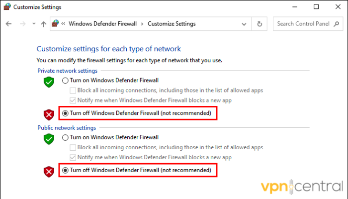 disable firewall on windows pc