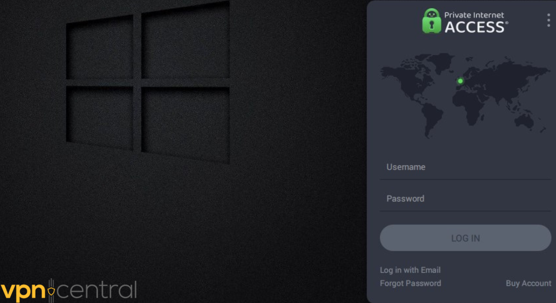 PIA VPN Login Interface