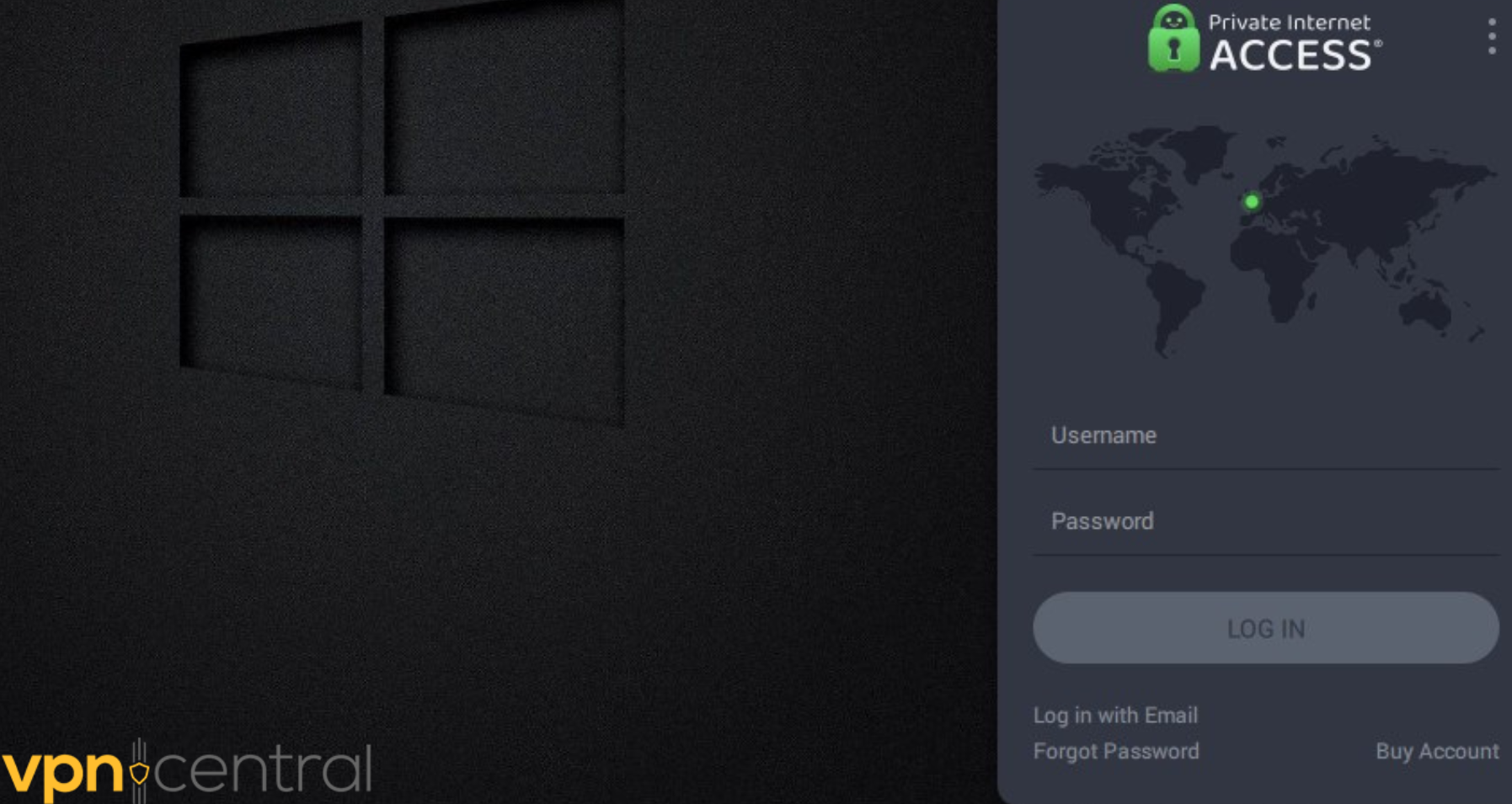 PIA VPN Login Interface